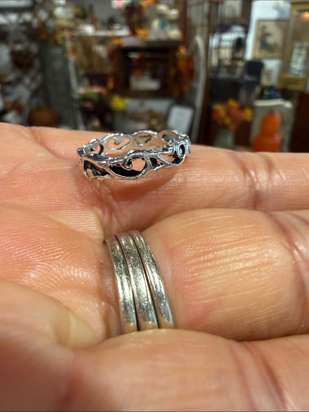 Silver Tone Openwork Scroll Band Ring - Women's Jewelry